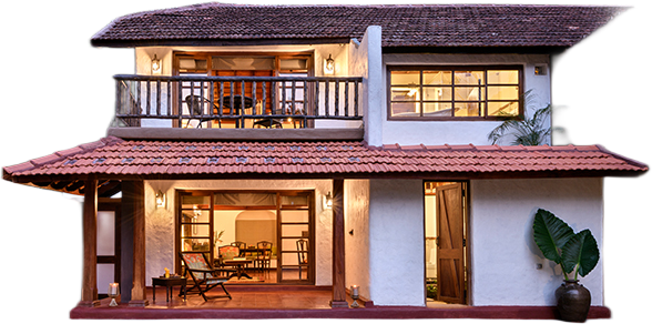 An Evolve Back Coorg heritage villa at dusk