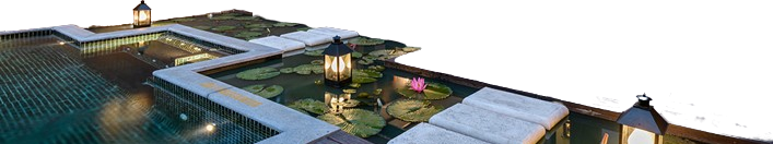 The lily pool at Evolve Back Coorg, lit by lanterns